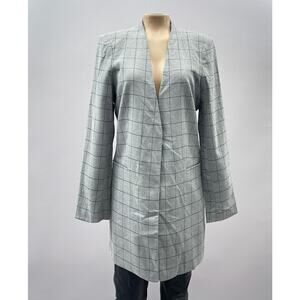 Calvin Klein Jacket Women 10 Gray Windowpane Plaid Open Topper Blazer Collarless